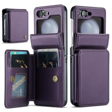 Imagem de Cartão de couro caso telefone para samsung galaxy z flip 6 5 4 3 caso flip5 flip6 capa protetora, roxo, para galaxy z flip4