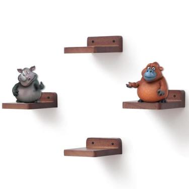 Imagem de Prateleira flutuante NIUBEST pequena, 10x10 cm, madeira rústica, nogue