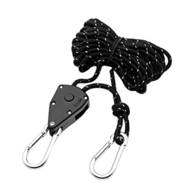 Imagem de Dynwave Corda de suspensão com polia, 12 pés, leve, ajustável, com catraca, para amarrar, corda para tenda, toldo, luz de cultivo, tendas, Preto