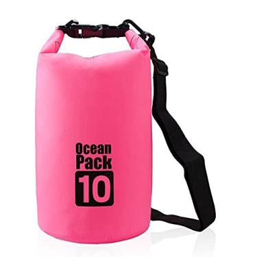 Imagem de Mochila esportiva Dry Sack flutuante à prova d 'água de quarantina 2L/3L/5L/10L/15L/20L/30L para barco, caiaque, caminhadas, snowboard, acampamento, rafting, pesca, mochila, Clássico, rosa, 10L