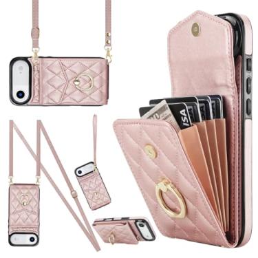 Imagem de MRRSIWEI Capa transversal para APP 107 AI com suporte para cartão, couro PU com carteira removível, alça de pulso para mulheres e meninas, capa para IPE 107 AI. Cordão ouro rosa