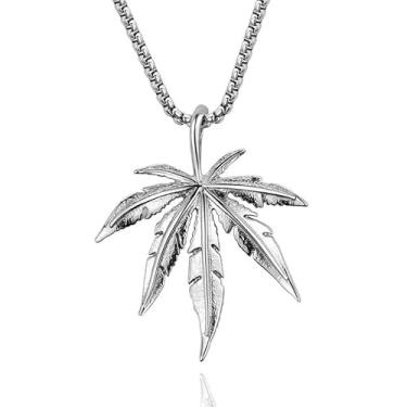 Imagem de BaBakiak Colar com pingente de folha de cannabis – Colar aberto com folhas de maconha – Presente de aço inoxidável para amantes de cannabis