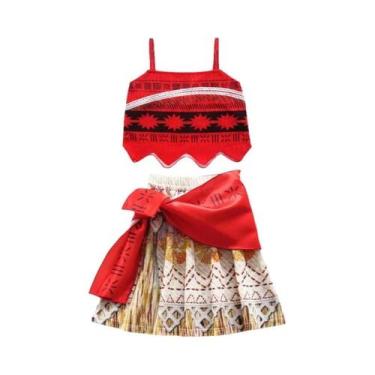 Imagem de Vestido de Cosplay Moana para Meninas - Fantasia de Princesa com Colar