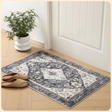 Imagem de Istana Tapete de área 5 x 10 cm - cinza escuro azul e rosa malva 2x4 tapete lavável antiderrapante - tapete para sala de estar que não solta - tapetes laváveis para quarto - tapetes dobráveis para