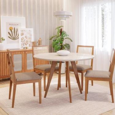 Imagem de Sala de Jantar Mesa Acerola Redonda 109cm com Vidro e 4 Cadeiras Palma