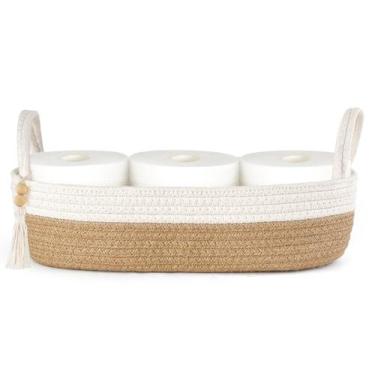 Imagem de Cesta de armazenamento Mkono Small Toilet Tank Top Boho marrom/branca