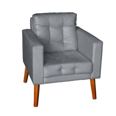 Imagem de Sofá Poltrona Cadeira Com Puff Glamour Dubai Com Pés Em Madeira cinza