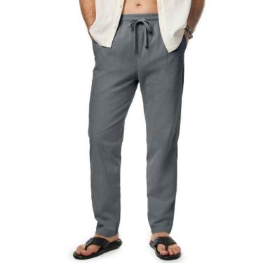 Imagem de Calças JMIERR, casuais, algodão, linho, cintura elástica, masculinas, 