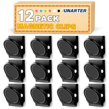 Imagem de Junarter Clipes magnéticos, 12 peças de clipes de metal magnéticos pretos ímãs de geladeira quadro branco ímãs de armário resistente organização de sala de aula professor deve ter material escolar