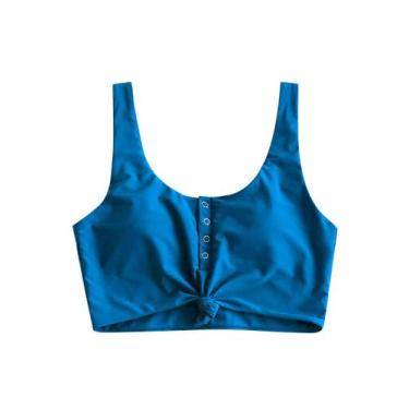 Imagem de Top de biquíni ZAFUL Front Knot Crop Tanquíni acolchoado azul marinho 