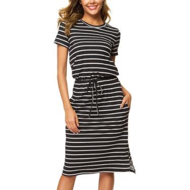 Imagem de Vestido Simier Fairy feminino casual de verão listrado preto - Simier 