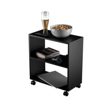 Imagem de Mesinha Lateral de Apoio Preta Sala Quarto 50 x 47 x 25cm com rodinhas