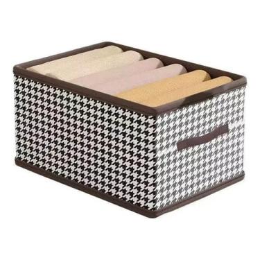 Imagem de Caixa Organizadora Box 2 unidades Preto e Branco Dobrável Portátil Roupa Clothing Armário Storage Fácil Manuseio Premium 40x27cm Estampada Pied de Poule