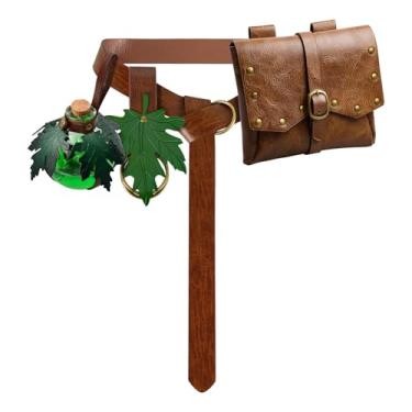 Imagem de Bolsa de cintura medieval renascentista cinto viking pirata frascos de couro bolsa saia caminhadas acessórios (1 marrom)