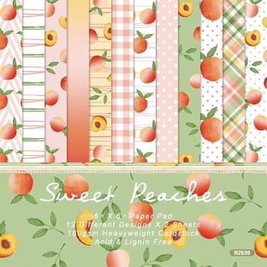 Imagem de XMBHHRM Papel de scrapbook com tema de frutas, 24 folhas de papel padrão de um lado para o verão, 160 g/m², papel de cartolina decorativo quadrado para scrapbooking, faça você mesmo, diário de lixo