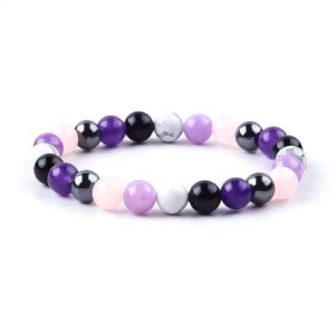 Imagem de FORBY 1 pulseira de cristal de cura pulseira de cristal natural pulseira de chacra ametista branca turquesa rosa quartzo preto obsidiana 8 mm contas ansiedade cristal pulseira elástica presente para