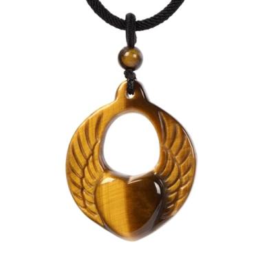 Imagem de Justinstones Pingente de coração de pedra preciosa natural asa de anjo 38 mm curativo Reiki Love Heart Wing Colar de joias 56 cm, Pedra, quartize