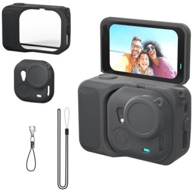 Imagem de Coyktonty Conjunto de capa de silicone para câmera Insta360 Go Ultra, alça antiperda/cordão/capa slicone para o pod de ação/capa de silicone para câmera Go Ultra (preto)