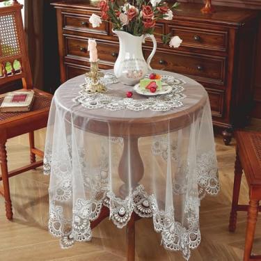 Imagem de Toalha de mesa quadrada pequena bordada de renda floral vintage estilo francês toalha de mesa com macramê chique capa de mesa para casamento praty casa aniversário decoração de sala de estar, marrom