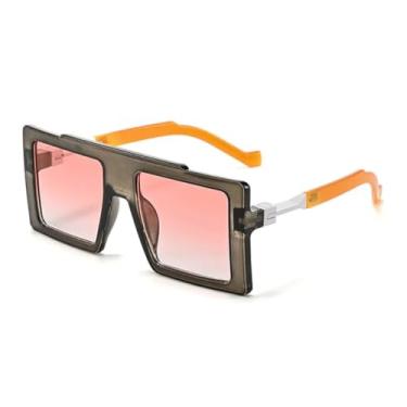 Imagem de HCHES Óculos de sol grandes da moda, femininos, com armação em degradê transparente UV400, masculino (cinza, laranja e rosa)