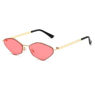 Imagem de HPIRME Óculos de sol vintage de metal com armação pequena e oval, feminino e masculino, punk, luxuoso, metal, UV400 (dourado-rosa)