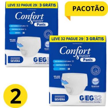 Imagem de KIT 2 PCT Fralda Calça Geriátrica Confort Master Pants C 32 Unidades P