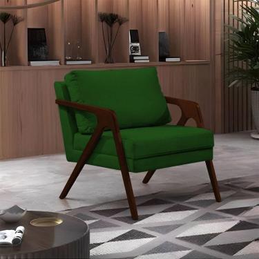 Imagem de Poltrona Mona Monique Luxo Base Madeira Maciça Castanho Veludo Verde