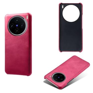 Imagem de Capa para vivo X100,Proteção contra quedas,Casca de volta de cor sólida simples,Design de couro de imitação de plástico-Rose