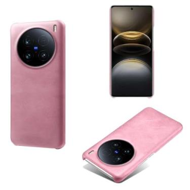 Imagem de Capa para vivo X100 Ultra 5G,Proteção contra quedas,Casca de volta de cor sólida simples,Design de couro de imitação de plástico-Pink