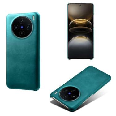 Imagem de Capa para vivo X100s 5G,Proteção contra quedas,Casca de volta de cor sólida simples,Design de couro de imitação de plástico-Green