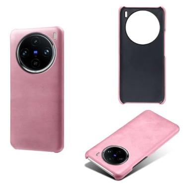 Imagem de Capa para vivo X100 Pro,Proteção contra quedas,Casca de volta de cor sólida simples,Design de couro de imitação de plástico-Pink