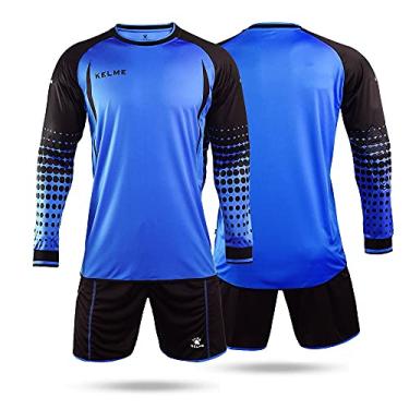 Imagem de KELME Uniforme de goleiro acolchoado, camisa e shorts de goleiro de futebol masculino, manga comprida juvenil com conjunto de calças, Blue/Black, X-Small