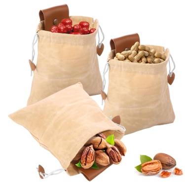 Imagem de ZFLYCANP 3 unidades de bolsas de alimentação de lona, bolsa de couro dobrável com design de cordão e fivela, bolsas de cinto resistentes à água para viagem, acampamento, caminhada (Cáqui)