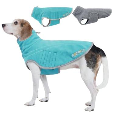 Imagem de ROZKITCH Casaco de cachorro reversível forrado com lã superquente, suéter de lã sherpa com bordado, moletom de pelúcia dupla face ajustável para raças pequenas e médias azul GG