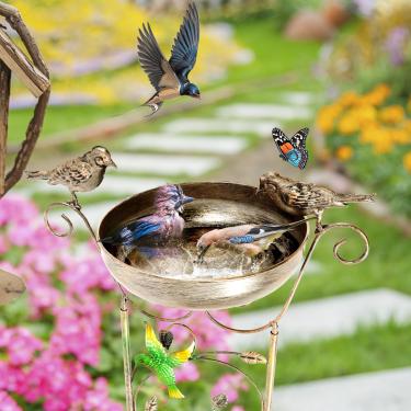 Imagem de Alimentador de pássaros livre para jardim para banheiras de pássaros independentes vintage ao ar livre com base de 5 pontas para pátio externo, pátio, gramado