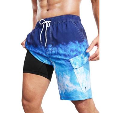 Imagem de Calções de banho SILKWORLD masculinos com forro de compressão XXL Blue