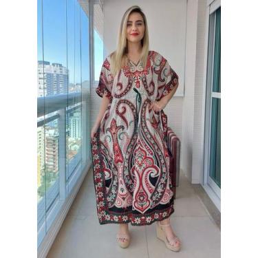 Imagem de Vestido Kaftan Indiano Longo Estampado Plus Size - Cod. 180391 - ALÉCI