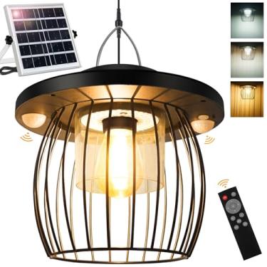 Imagem de Luzes de gazebo movidas a energia solar para ambientes externos para varanda celeiro galinheiro interno com controle remoto, sensor de movimento duplo, cabo de 5 metros, regulável em branco quente