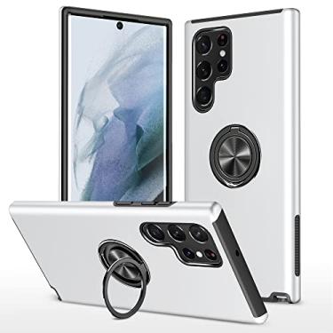 Imagem de SORAKA Capa para Samsung Galaxy S22 Ultra 5G com suporte de anel invisível e placa de metal para montagem magnética em carro Capa rígida para PC Capa Samsung Galaxy S22 Ultra 5G Capa
