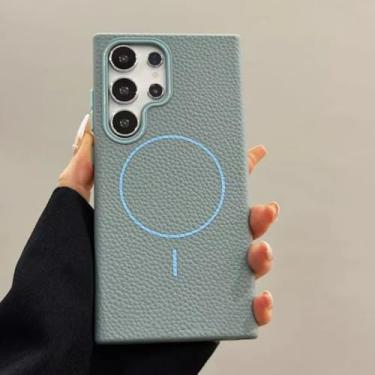 Imagem de Capa magnética luxuosa com padrão lichia e carregamento sem fio para Samsung Galaxy S25 Plus S24 S22 Ultra S23 Fe A36 A56 A26 (para Galaxy A26 5G/2)