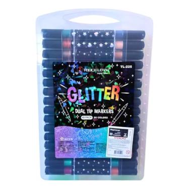 Imagem de Conjunto canetas marcadores ponta dupla touch love glitter metálicas com maleta organizadora (36)