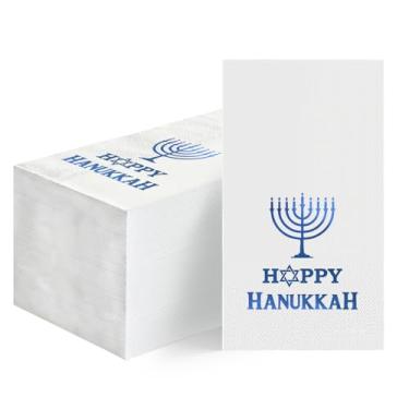 Imagem de Horaldaily 50 guardanapos decorativos de papel descartável de Hanukkah, estrelas judaicas, toalha de mão branca para festa, almoço, jantar, cozinha, banheiro
