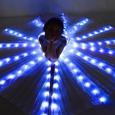 Imagem de Asas de LED Isis Wings Dança do Ventre Asas de Borboleta LED com Bastões Telescópicos Brilhantes Roupas de Desempenho para Palco de Carnaval Natal Festa de Halloween (Luz Azul, Crianças)