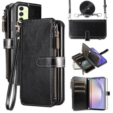 Imagem de Asuwish Capa de celular para Samsung Galaxy A54 5G com protetor de tela de vidro temperado e cordão com zíper carteira suporte para cartão acessórios para celular A545G A 54 54A 4G G5 SM A546U