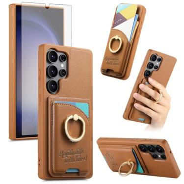 Imagem de Asuwish Capa de telefone para Samsung Galaxy S24 Ultra 5G Capa carteira com protetor de tela de vidro temperado e suporte de cartão de crédito de couro PU anel suporte acessórios para celular S24Ultra