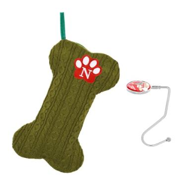 Imagem de Ulico Meia de cachorro com iniciais, meia de Natal de osso com letras, monograma bordado de malha grande para cães e gatos, meias de Natal para animais de estimação, verde N