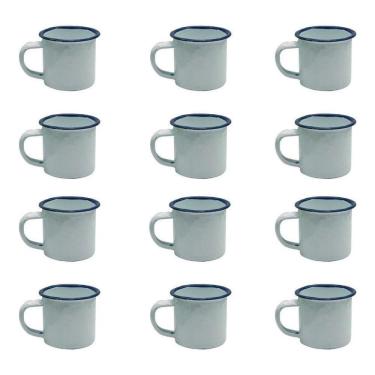 Imagem de Caneca Esmaltada Retro 350Ml Branca Vintage Jogo 12 Pcs