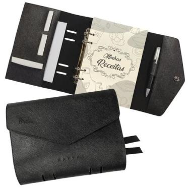 Imagem de Agenda Minhas Receitas 171-R Personalizada Raffai Couros, Preto