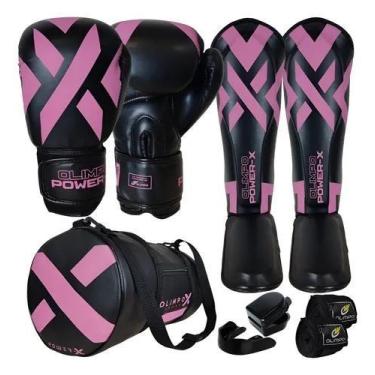 Imagem de Kit Muay Thai Luva Caneleira Bolsa Bandagem Bocal PowerX - Olimpo Espo