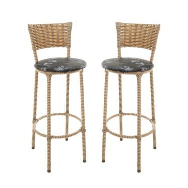 Imagem de KIT 2 Banquetas Alta Encapada Junco CAPPUCCINO Area de Lazer Cozinha B